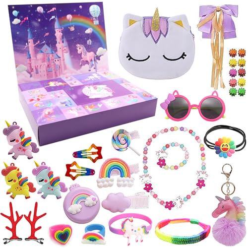 Adventskalender 2024 für Mädchen Prinzessin Weihnachts Countdown Kalender für Kinder Mädchen 24 Tage Countdown Kalender mit Haar Accessoires Halskette Surprise Geschenk