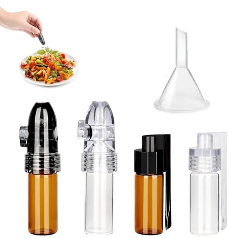 5 Pezzi Bottiglia di Spezie in Polvere, Inclusi 2 Strumenti per Dispenser di Polvere di Spezie, 2 Bottiglie di Vetro per Spezie con Cucchiai, 1 mini Imbuto, Marroni e Bianche, Ideali per Cucina