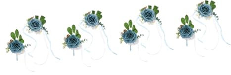 Cabilock 4 Sets Handgelenk Corsage Bräutigam Künstliche Boutonniere Brautjungfer Boutonniere Handgelenk Corsage Armbänder Armband Hochzeit ere Seide Himmelblau