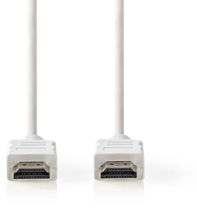 NEDIS Câble HDMI haute vitesse avec Ethernet - Connecteur HDMI - 4K @ 60Hz - ARC - 18 Gbps - 2 m - Rond - PVC - Blanc - Label