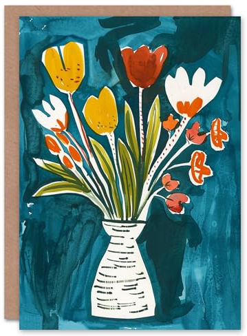 Artery8 Abstract Tulip Flower Bouquet in Vase Watercolour Blank For Him Or Her Art Mother's Day Card