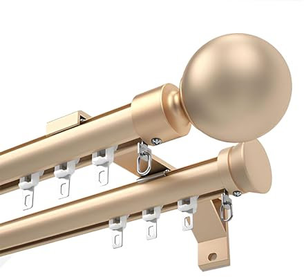 MREGLHUI Gardinenstangen Innenlauf 2-Läufig Aus Aluminiumlegierung,100-500Cm Gardinenstangen Mit Kappenknäufen Und Halterungen - Dekorative Fenster Für Wohnzimmer Schlafzimmer Fenster,Gold,3m (9.8ft)