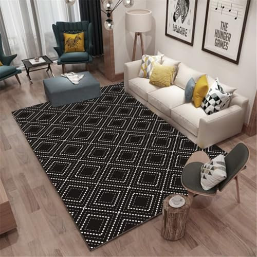 RUGMRZ Kinderzimmer Teppiche Jungs Badteppich Schwarz und weiß geometrische Gepunktete Linie Design Haushalt Schlafzimmer Nachttisch Teppich Jungen Jugendzimmer 200X300CM