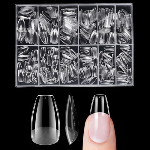 Kunstnägel Kurz, Venares 500 Stück Soft Gel Full Cover Nail Tips für Gelnägel 12 Größen PRE-Buff Nageltips für Gelnägel, Künstliche Nägel Kurz Coffin für Nagelverlängerung mit Box