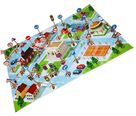 JOINPAYA 1ensemble Jouets Éducatifs pour Garçon Fille avec Panneaux De Signalisation Et Carte Panneaux De Route pour La Sécurité Routière Et Imagination