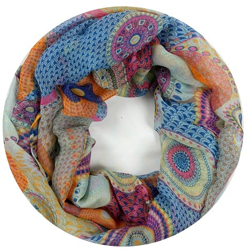 Van Der Rich ® - Loop Schal mit Muster Schlauchschal Halstuch - Damen (5-Blau)