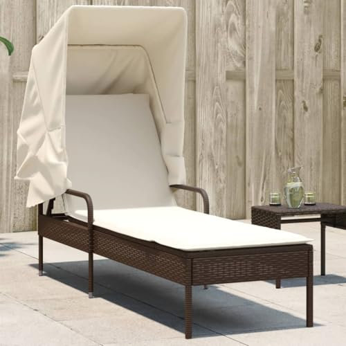 Xichuzi Sonnenliege mit Dach Braun Poly Rattan, Gartenliege, Liegestuhl, Sonnenstuhl, Sonneninsel Outdoor, Liegen, Gartenmöbel, Bäderliege, Relaxliege - 368189