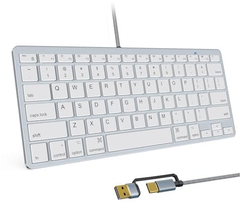 SSS·GRGB 78 Key Compact Wired Keyboard for Mac, USB A/USB C Plug-N-Play, Ultra-Slim USB Mini Keyboard - 75% Layout Compatible with Apple MacBook, iMac, Mac mini, Mac Pro, Laptop Computers, PC, White