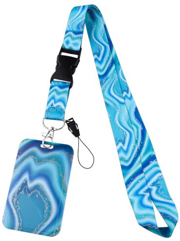 1 x porte-cartes avec lanière, porte-cartes avec mousqueton pour travail, carte de bus, carte de métro, étudiant (bleu)