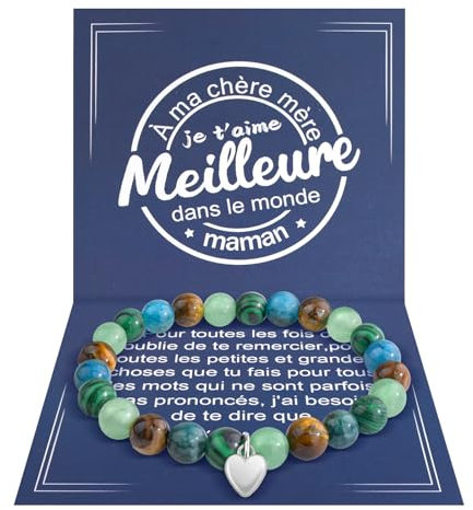 QianSiLi Cadeau maman,Cadeau Fete Des Meres,Idee Cadeau Femme,Bracelet Pierre Naturelle Femme,Cadeau Anniversaire Femme,Bijoux Femme,Elastique Bracelet Femme,Coffret Cadeau Femme Original Utile(Vert)