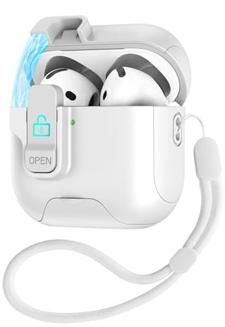GANGANPRO Custodia protettiva per AirPods di 2a/1a generazione, con chiusura magnetica automatica, porta di ricarica, staffa antipolvere, antiurto, colore bianco e bianco
