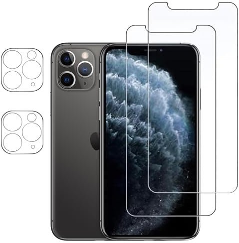 NOVAGO compatible avec iPhone 11 Pro (5.8'') - Pack de 4 films en verre trempé résistant anti choc et anti explosion, deux verres pour écran et deux verres pour objectif