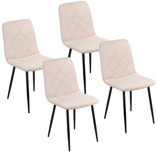 Baroni Home Lot de 4 Chaises Modernes avec Revêtement en Velours et Pieds en Fer Noir, Fauteuil pour Salon, Chambre, Salle à Manger, 52x44x85 cm, Beige