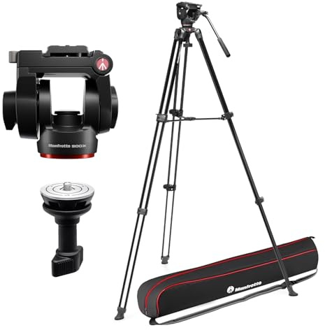 Manfrotto 500X Video Kit, Fluid Head and Aluminium Twin Leg Tripod, 5kg Payload, Flat Base, Mid-Level Spreader, Quick Release Plate, Vertical/Horizontal Shooting, for Mirrorless Cameras, Bag Included