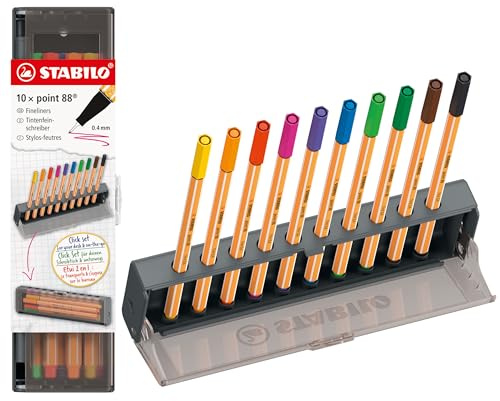 STABILO point 88 - Fineliner | Click Set Pack of 10 - Assorted Colours