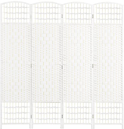 HOMCOM Paravent 4-teilig 160 x 170 cm Faltbar Raumteiler Trennwand aus Wellenfaser, Sichtschutz für Wohnzimmer, Schlafzimmer, Büro, Weiß