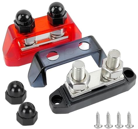 2 Pezzi Morsetti Elettrici Bus Bar 12V-48V, Morsetti Batteria Auto 250A con Bulloni M10, Morsettiera Elettrica Distribuzione, Blocco di Distribuzione per Camper, Solare, Marina, Rosso/Nero
