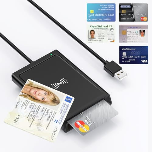 Military USB Smart Card Reader mit NFC – Dual Interface Kontakt & Kontaktlos, CAC Reader Unterstützung für IC/ID/PIV/Bank/Kreditkarten, Plug-and-Play kompatibel mit Windows, Mac, Linux & Android