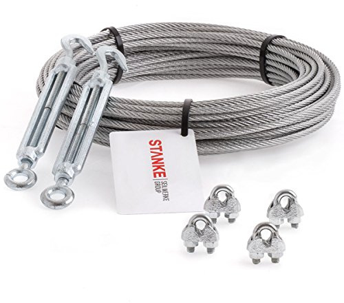 Seilwerk STANKE Rankhilfe Drahtseil verzinkt 10m Stahlseil 6mm 6x19, 2x | Spannschloss M10 Haken+Öse, 4x Bügelformklemme - SET 4 – Für Drahtseile, Abspannungen und Montageprojekte