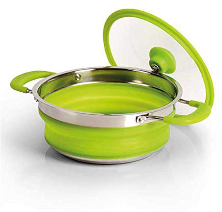 Camp4 Casserole pliable en silicone, 20 x 30 x 3,5/8,5 cm, citron vert, avec couvercle en verre