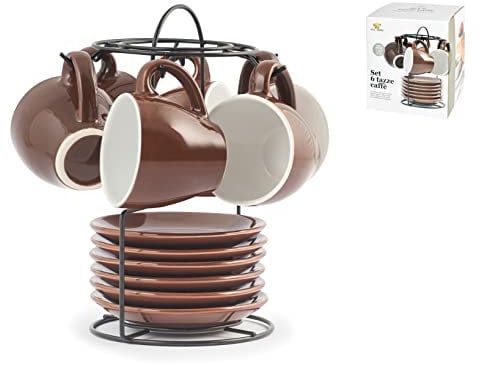 Royal Norfolk 729362 Set aus 6 Kaffeetassen, Steingut, mit Untertasse, braun, CC 90, Vinyl