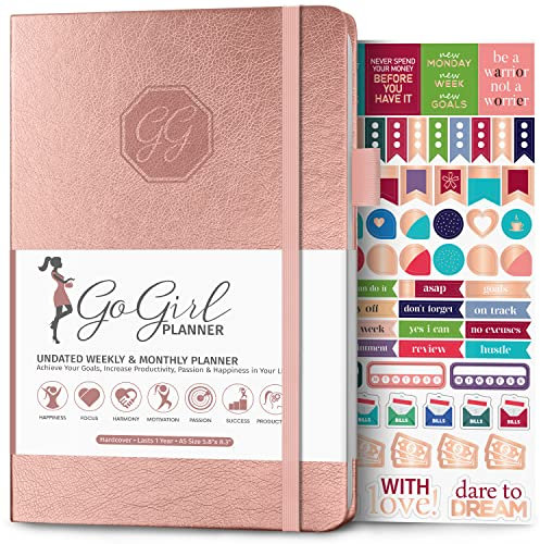 GoGirl Planer und Organisator für Frauen - Wochenplaner, Ziel-Journal & Agenda zur Verbesserung von Zeitmanagement, Produktivität & glücklicherem Leben. Undatiert, für 1 Jahr, A5-Größe - Roségold