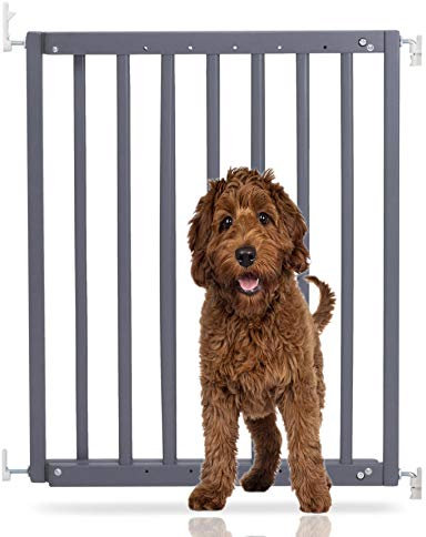 Bettacare Robustes Holz Schraubgitter für Hunde, Grau, 63,5 cm - 105,5 cm, Holz-Hundegitter, Schraubbefestigung als Sicherheitssperre, Haustierschutzgitter, einfache Installation