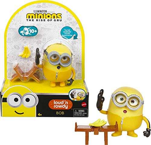 Mattel Minions GMF05 : Auf der Suche nach dem Mini-Boss Loud N’ Rowdy Bob, sprechende Actionfigur mit Bank, Filmfigur-Spielzeug für Kinder ab 4 Jahren