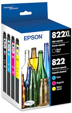EPSON 822 DURABrite Ultra Ink High Capacity Black & Standard Color Cartridge Combo Pack (T822XL-BCS) Works with WorkForce Pro WF-3820,3823, 4820, 4830, 4833, 4834