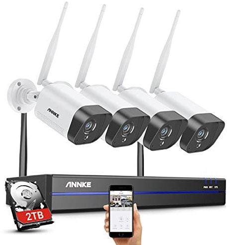 ANNKE WLAN Überwachungskamera Set Aussen 3MP Full HD Überwachungssystem 8CH NVR mit 4PCS WiFi Kameras Videoüberwachungs Set mit 2TB Festplatte H.264+ Videokomprimierung IP66 Wetterfest