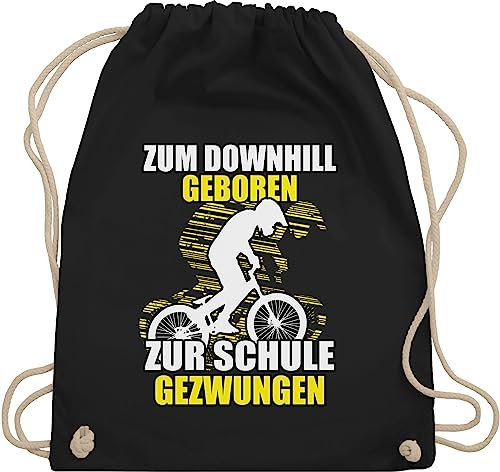 Turnbeutel Rucksack - Fahrrad Bekleidung Radsport - Zum Downhill geboren zur Schule gezwungen - Unisize - Schwarz - kinderturnbeutel radfahren stoffbeutel bike bags radfahrer tasche fahrrad-