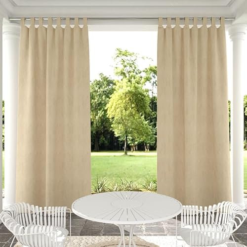 Clothink Outdoor Vorhang Wetterfest Klettverschluss, Outdoorvorhänge Wasserdicht Outdoor Gardinen Sonnenschutz Sichtschutz für Balkon Pergola Terrasse Veranda (255x215cm, 1 Stück, Beige)