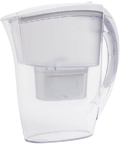 Jarra purificadora de agua. Incluye 3 cartuchos filtrantes. Capacidad total 2,4 litros, 1,2 litros de agua filtrada.