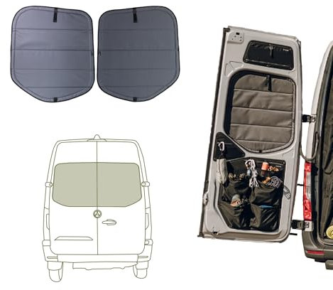 VanEssential Insulated Stealth Blackout Magnetic Window Covers Designed for Mercedes-Benz VS30 (Van Years 2019 to Current), Rear Door (Full Metal Door Frame) (Pair), Charcoal Gray