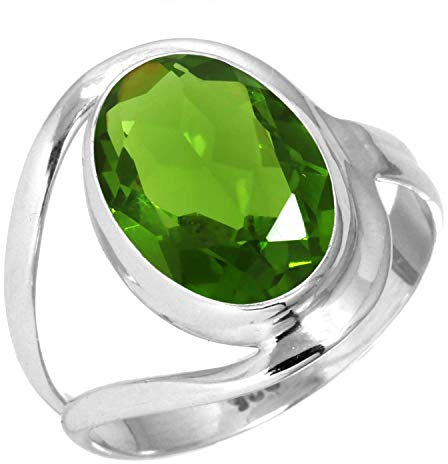 Jeweloporium 925 Silber Ringe für Damen Größe 60(19.1) Grün Peridot-Quarz Edelstein Kostüm Silber Ringe Weihnachten - Geschenk Jahrgang Schmuck