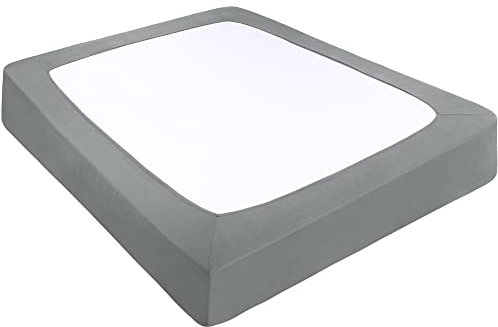 PiccoCasa Housse de sommier tapissier en tissu extensible enveloppant autour des 4 côtés sans plis, pour la maison, housse de matelas élastique pour matelas jusqu'à 35,6 cm, gris cadet, très grand lit