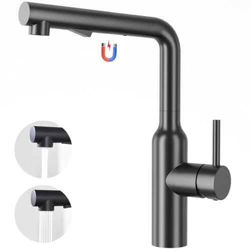 CREA Robinet Mitigeur D'évier de Cuisine avec Douchette Extractible, Robinet pour Cuisine à Monolevier avec pulvérisation Nagnétique Rétractable, Acier Inoxydable noir mat