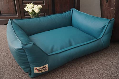 Hundebett Hundesofa Schlafplatz Kunstleder Similpelle Farbe und Größe wählbar von XS bis XXL (50 cm X 40 cm, Petrol)
