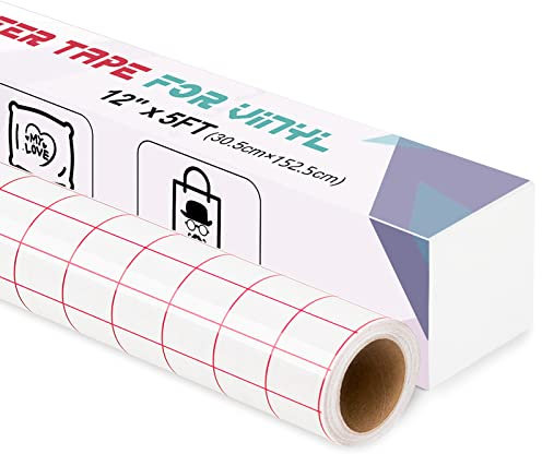 IModeur Transfer Tape for Vinyl, 12 x 5Ft (30.5 x 152.5cm) Clear Vinyl Transfer Paper Tape Roll with Red Grid for Permanent Vinyl and Self Adhesive Vinyl for Signs Stickers, Car Decals