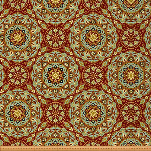Loussiesd Mandala Stoff als Meterware Abstrakte orientalische Blumenmosaik Mosaik Möbelstoff für Stühle und Heimwerkerprojekte Heller reichhaltiger dekorativer wasserdichter Stoff 920x150cm