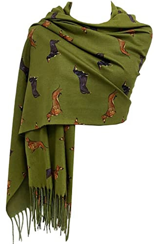GFM® DGSHL-A Schal mit Dackel-Motiv, Kaschmir-Textur, für Herbst und Winter, Dg-00-Grün, L