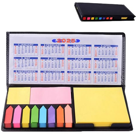 Haftnotizen Set, Selbstklebende Haftnotizen Bunte Klebezettel Page Marker Sticky Notes Set Kalender 2025 für Büro Schule oder Arbeit