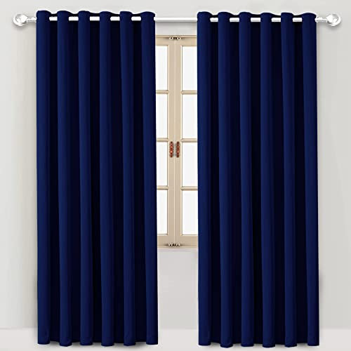 Hafaa Blackout Eyelet Curtains 66 x54 Inch Light Blocking 2 Panels Soft Solid Thermal Insulated Ring Top Grommet – Navy