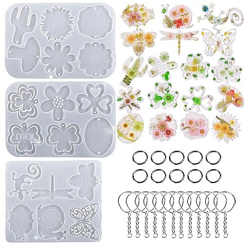 Attuslla Lot De 3pcs Moules En Silicone Pour Porte Clés En Résine Époxy Avec Trou Moules En Silicone Pour Moulage De Résine, Pendentifs, Bijoux Kit De Fabrication De Moules Pour Loisirs Créatifs
