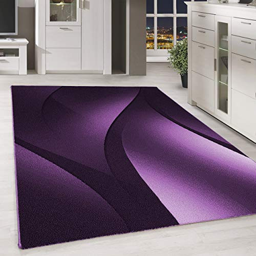 SIMPEX Teppich 280x370 cm Lila Kurzflor Abstrakt Wellen Design XXL Teppich für Wohnzimmer Schlafzimmer Flur Küche Esszimmer Kinderzimmer Pflegeleicht Weich