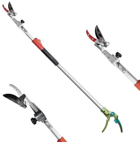 GARTOL Pruner for Garden, Cut Upto 1 Inch & Hold Telescopic Pole Pruner 190cm-320cm, Fruit Picker with Rotating Blade Head, Lightweight Aluminum Extendable Handle for Tree Branch Cutter,Silver