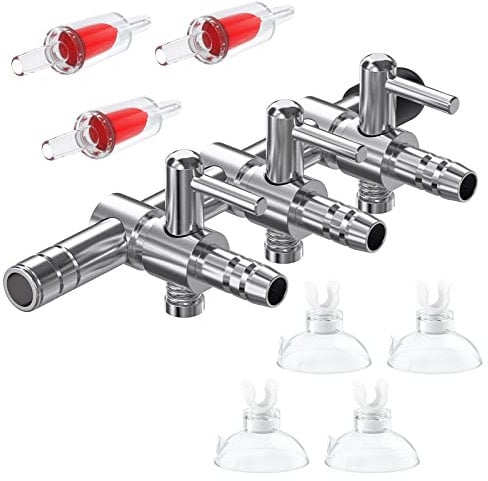 Pawfly 3-Way Aquarium Air Flow Control Spliter Lever Valve Manifold for Air Pumps Multi-port Distributor Splitter with 3 Non-return Check Valves and 4 Suction Cup Clips for Fish Tank