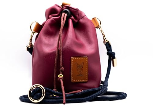 vanClyde® London Futterbeutel für Hunde Premium Leckerlibeutel aus Kunstleder Hundefutterbeutel mit Gürtelclip und Umhängeseil für Hundetraining und Unterwegs (Burgunderrot)