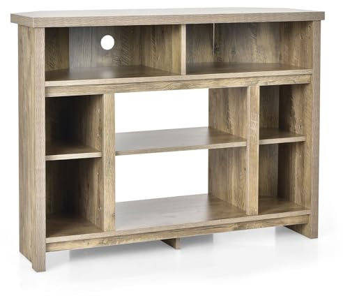 CASART TV Stand Cabinet, Wooden Media Stand with Adjustable Shelves & Cable Management, Modern TV Console Table Fireplace TV Stand for Living Room Bedroom (Natural)