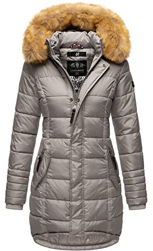 Navahoo Damen Winter Jacke Stepp Parka Mantel Winterjacke warm gefüttert Kunstpelz PAPAYA XS-XXL (DE/NL/SE/PL, Alphanumerisch, XL, Regular, Regular, Zinc Grey)